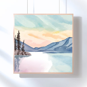 Poster Montagnes brumeuses Lac Tahoe Aquarelle