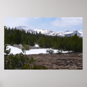 Poster Montagnes de la Sierra Nevada et neige à Yosemite