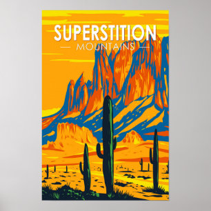 Poster Montagnes de Superstition Arizona Vintage