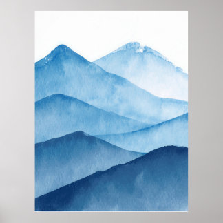 Poster Montagnes d'eau minimaliste Abstraites bleu