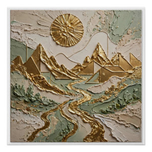 Poster Montagnes d'Or Rivière Dorée Art 3D