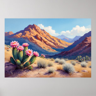 Poster Montagnes du désert du Nouveau-Mexique Cactus en f