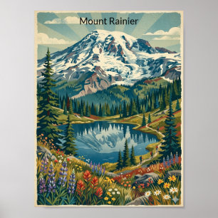 Poster Montagnes du Parc national du mont Rainier vintage