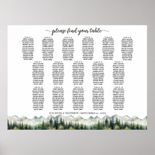 Poster Montagnes et Pins 16 Tables Plan de Table de Maria