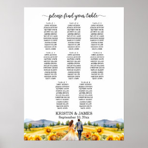 Poster Montagnes et Tournesols 8 Tables Plan de table de