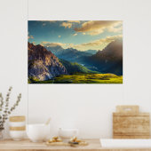 Poster Montagnes et Vallée au coucher du soleil (Cuisine)