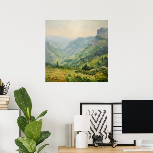 Poster Montagnes fleurs sauvages Paysage-impressionnisme (Bureau à domicile)