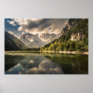 Poster Montagnes Lac Dürrensee, Dolomites, Italie