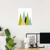 Poster Montagnes Mid Century Vert Turquoise Jaune Noir (Bureau à domicile)