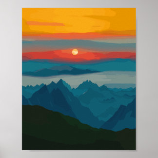 Poster Montagnes modernes abstraites du milieu du siècle