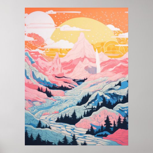 Poster Montagnes roses Sunset (Devant)