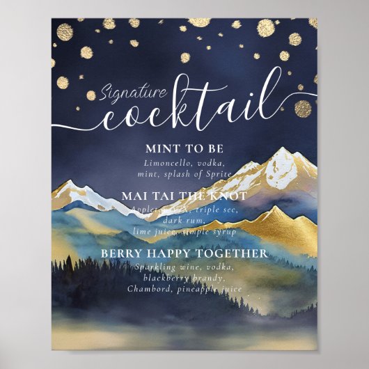 Poster Montagnes Signature Mariage Cocktails Menu Boisson (Devant)