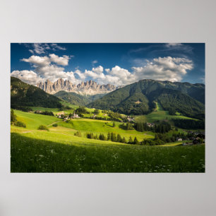 Poster Montagnes Vallée de Funes, Dolomites, Italie