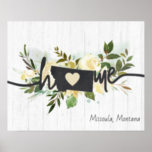 Poster Montana État Personnalisé Votre Ville Maison Rusti