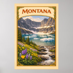 Poster Montana Iceberg Lake Voyage Vintage