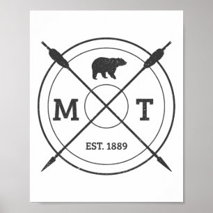 Poster Montana Usa Grizzly Vintage Ours d'Amérique Souven