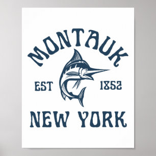 Poster Montauk New York Pêche Marlin Voyage Poisson Plage