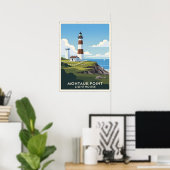 Poster Montauk Point Lighthouse, Coastal Cliff & Sailboat (Bureau à domicile)