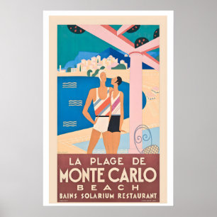 Poster Monte Carlo Côte d'Azur Monaco Voyage Vintage