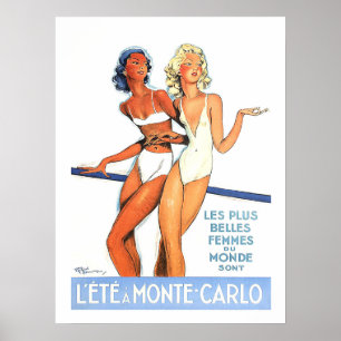 Poster Monte Carlo, femmes en maillot de bain, vintage, v