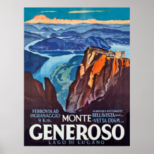 Poster Monte Generoso, lac de Lugano, vue de la montagne