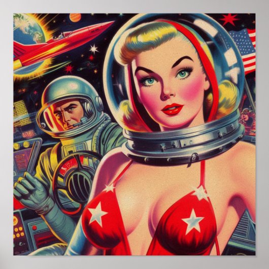 Poster Montée vintage de l'astronaute (Devant)