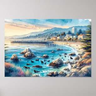 Poster Monterey California USA Travel Places aquarelle