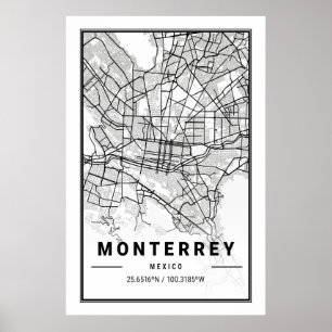 Poster Monterrey Mexico Villes Travel City Map Moderne