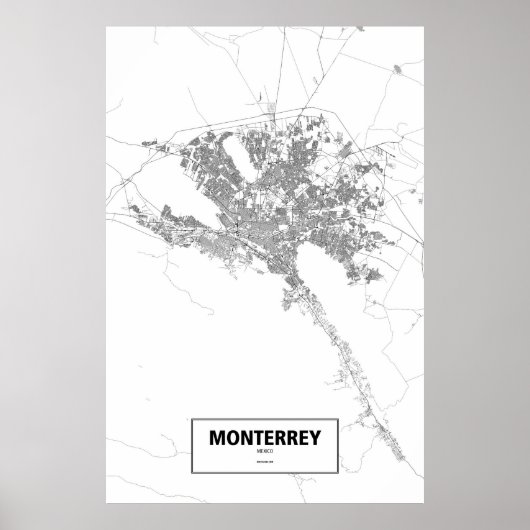 Poster Monterrey, Mexique (noir sur blanc) (Devant)