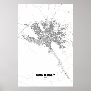Poster Monterrey, Mexique (noir sur le blanc)