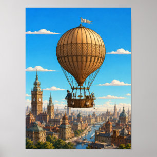 Poster Montgolfier ballon scientifique au-dessus de Londr
