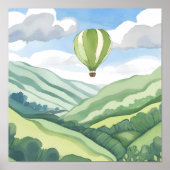 Poster Montgolfière | Paysage aquarelle vert (Devant)