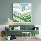Poster Montgolfière | Paysage aquarelle vert