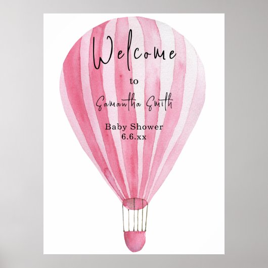 Poster Montgolfière rose Bienvenue (Devant)