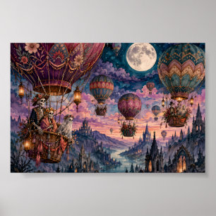 Poster Montgolfière squelette gothique Château Whimsigoth