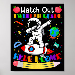 Poster Montre drôle Attention Senior Me Voici Astronaute