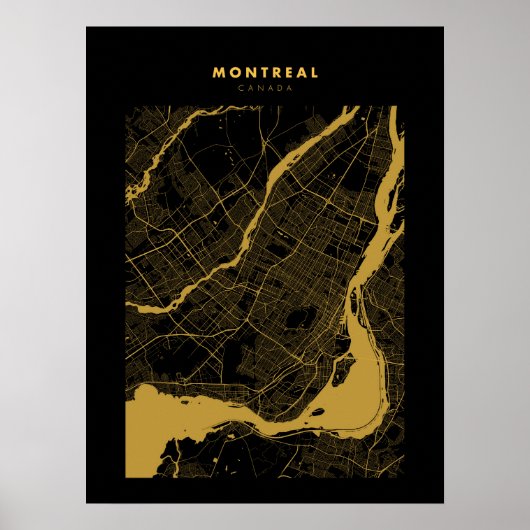 Poster Montréal - Canada Carte de la ville en or sombre (Devant)