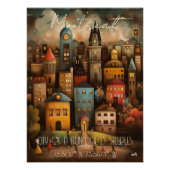 Poster Montreal: City of a Hundred Steeples,Whimsical Art (Devant)