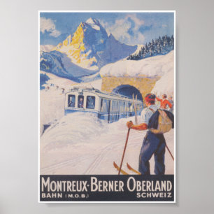 Poster Montreux - Berner Oberland Suisse Ski Vintage