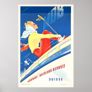 Poster Montreux Oberland Bernois Suisse Ski Vintage