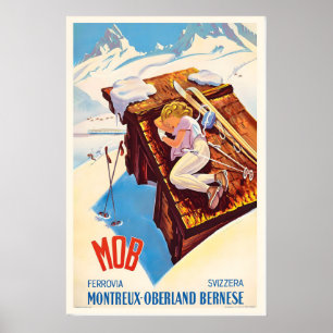 Poster Montreux-Oberland Bernois Suisse Ski Vintage