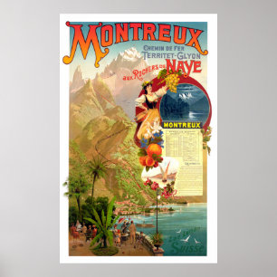 Poster Montreux, Suisse, Voyage Vintage