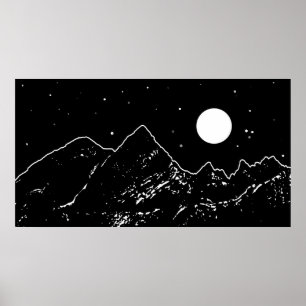 Poster Monts gamme paysage noir et blanc graphique