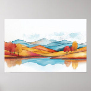 Poster Monts Nature Illustration Pastel Couleur Peinture