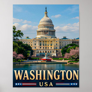 Poster Monument de Washington et icônes américaines