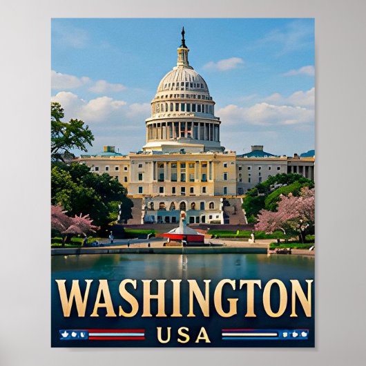Poster Monument de Washington et icônes américaines (Devant)