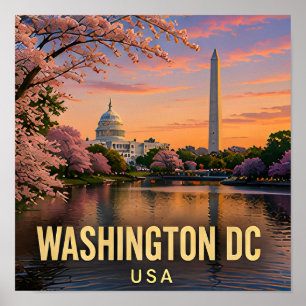 Poster Monument des cerisiers en fleurs de Washington DC