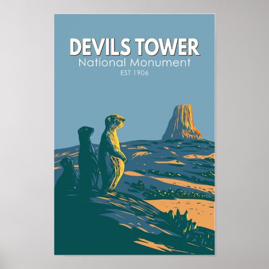 Poster Monument national de Devils Tower Prairie Dog Vint (Devant)