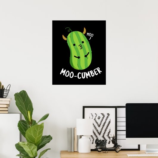 Poster Moo-concombre Funny Veggie Cucumber Pun Dark BG (Bureau à domicile)