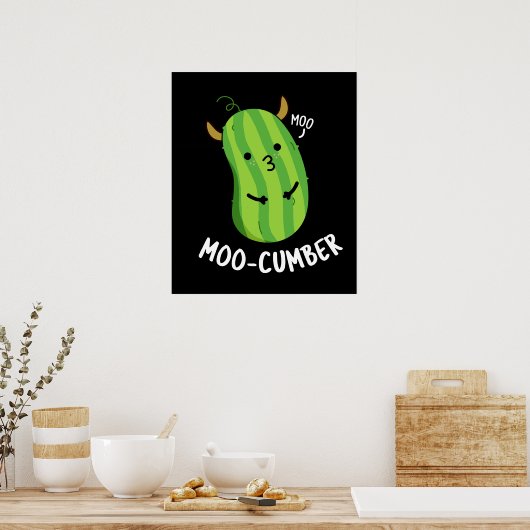 Poster Moo-concombre Funny Veggie Cucumber Pun Dark BG (Cuisine)